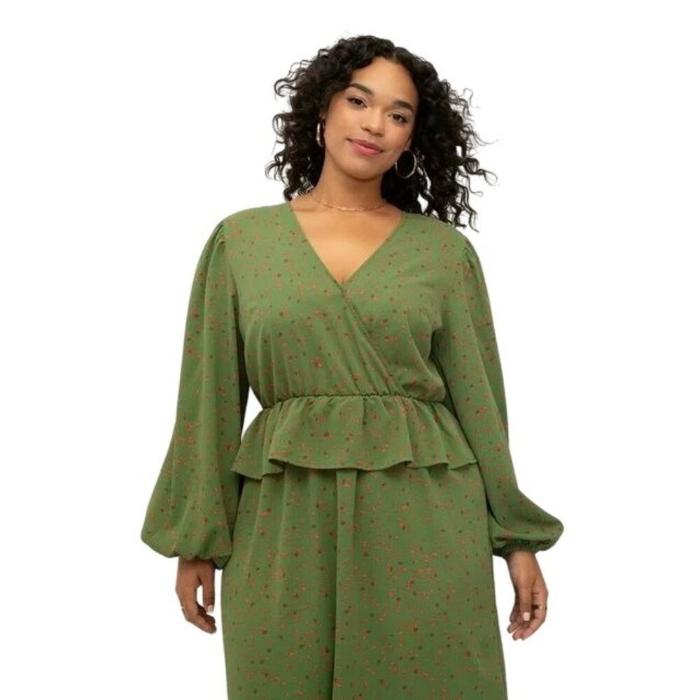 ELOQUII Elements Women's Midi Dress Mixed Print Long Sleeve Size 18 Modest - Picture 3 of 4
